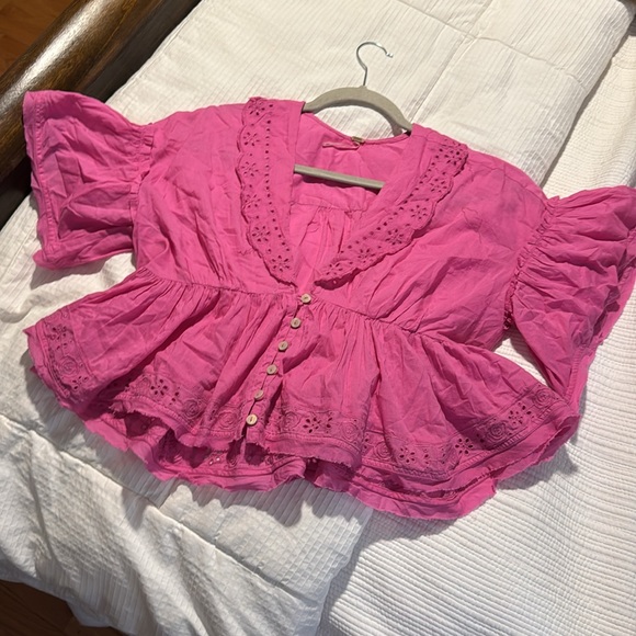 Free People Fuchsia Ruffle Blouse - Picture 7 of 9